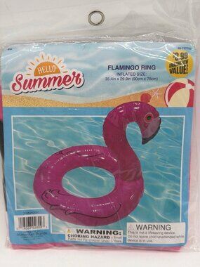 Hello Summer Flamingo Inflatable Pool Ring 35.4" X 29.9" Pink Adult Supervision